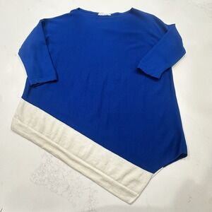 St. John Women's P/S Boatneck Asymmetrical Wool Sweater Blue & Cream